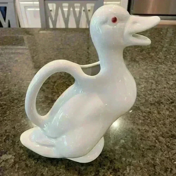 Vintage White Ceramic Duck Pitcher - Picture 1 of 13